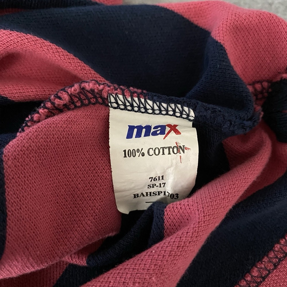 Y2K British Rugby Polo Mens Medium Pink Blue Striped Warwick Britain England Max - Picture 8 of 12